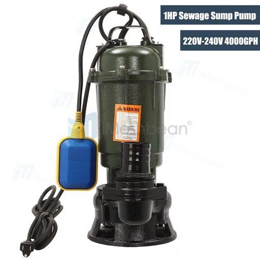 1HP 750W Cast Iron Sewage Submersible Sump Pump 4000GPH w/ Float Switch 220-240V