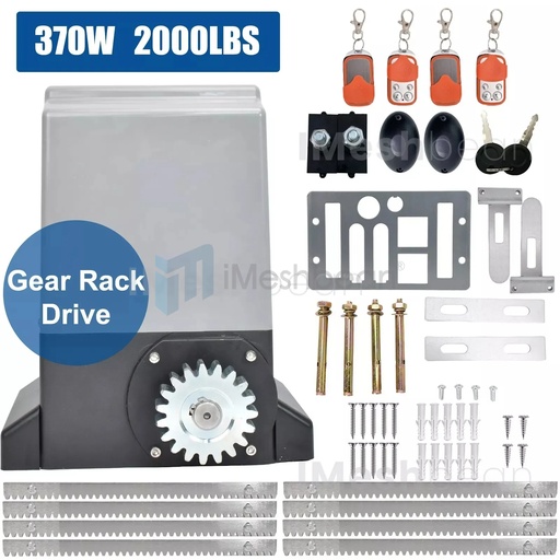 370W 2000LB Rack Driven Automatic Sliding Gate Opener w/ 4 Remotes & Complete Kit