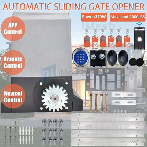 2000LBS Automatic Sliding Gate Opener Rack Driven APP+Keypad+6 Remote Control 370W