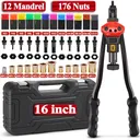 Rivet Nut Tool 16" Rivnut Tool Kit 12 PCS Metric & SAE Mandrels 175PC Rivet Nuts