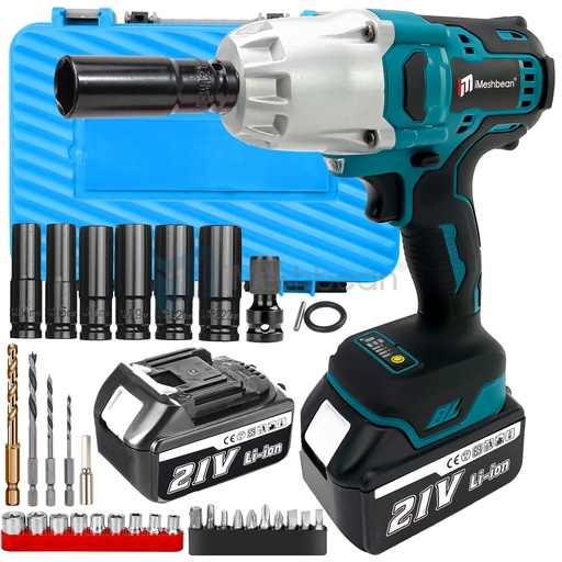 21V 1/2" Brushless Cordless High Torque Drill/Driver Impact Wrench 2 Battery 800