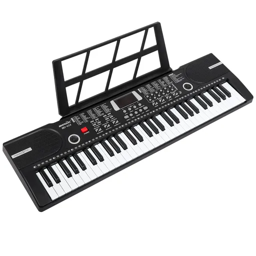 61 Keys Keyboard Piano Kids Electronic Digital Piano With Built-In Speaker Microphone Stand and Power Supply Black