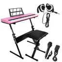 61 Key Digital Light Up Music Keyboard Piano Kit For Kids With Stand Stool Microphone Headphone Pink