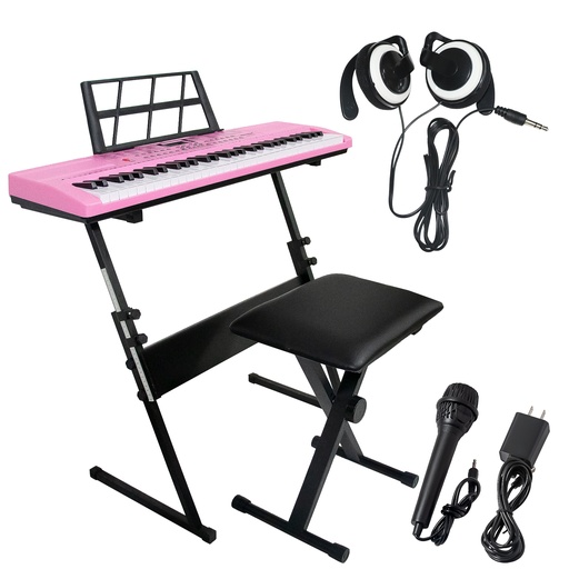 61 Key Pink Digital Music Electronic Keyboard Kit Kids Electronic Piano with Microphone