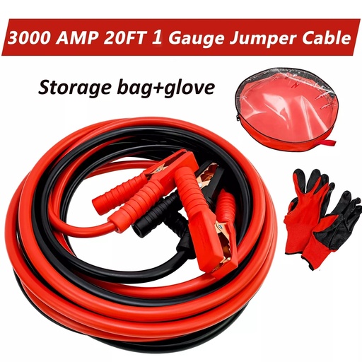 20Ft Auto Jumper Cables 1 Gauge 3000AMP Automotive Booster Cables for Car Van