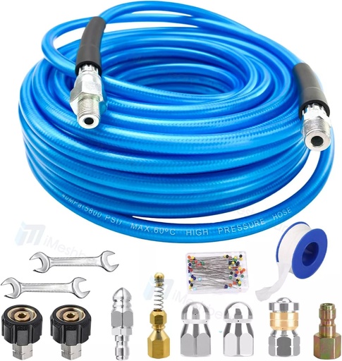 200FT Sewer Jetter Nozzles Kit Drain Cleaning Hose Pressure Washer Male 1/4" NPT