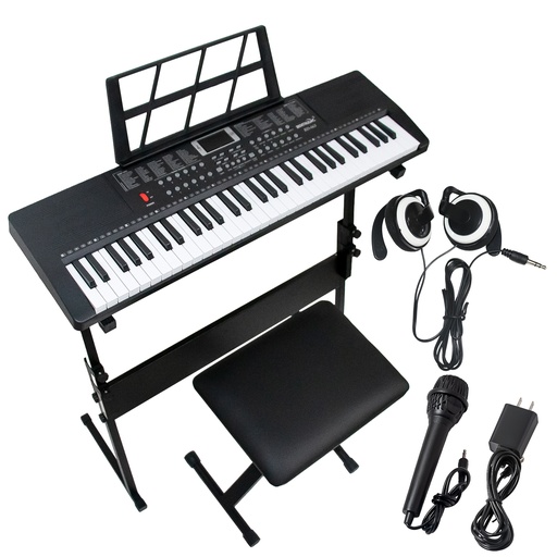 [KD22439] 61 Key Black Digital Light Up Music Piano Keyboard Kids Electronic Digital Piano Kit w/Piano Stand