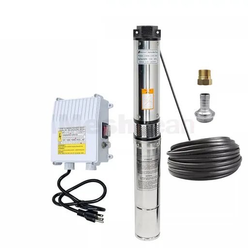 [PU21515A] 1 HP 4 inch Deep Well Submersible Pump 110V 35GPM 207ft Head 100FT Cord 1.25 inch NPT Discharge With Control Box