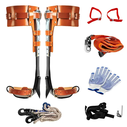 [ZT22510] Tree Spikes Adjustable Height Pole Tree Climbing Spurs Steel w/Climbing Gear