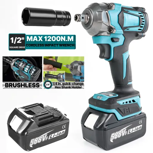 [GJ23149] 21V Cordless Impact Wrench 1/2" 1200Nm High Torque Brushless Drill w/ 2 Battery