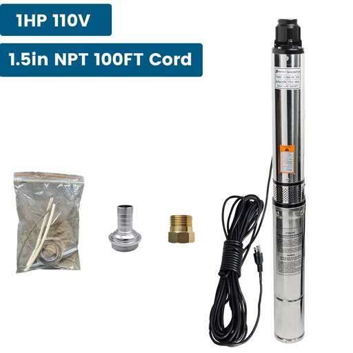 [PU22917] 4'' Deep Well Submersible Pump 1 HP 115V 33GPM 276ft Stainless Steel 100ft Cord