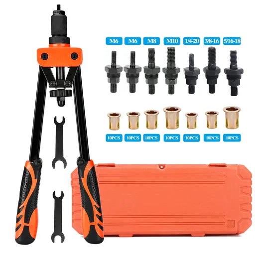 [KR22215 ] iMeshbean Rivet Nut Tool 14" Rivnut Tool Kit 7 PCS Mandrels & 70PC Rivet Nuts