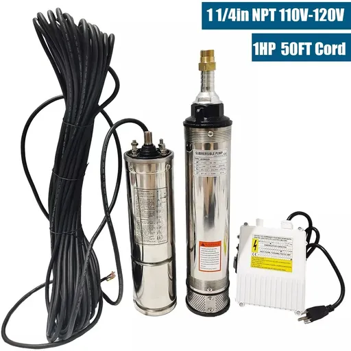 [PU23503] 1 HP 4 inch Deep Well Submersible Pump 110V 33GPM 276ft Lift 50ft Cord 1.25 inch NPT Discharge With Control Box