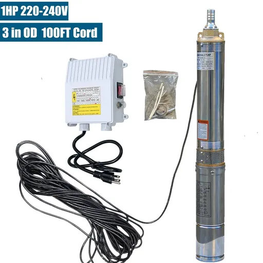 [PU22952A] 3/4 HP 3 inch Deep Well Submersible Pump 220V 13GPM 247ft Lift 100ft Cord 1.25 inch NPT Discharge With Control Box