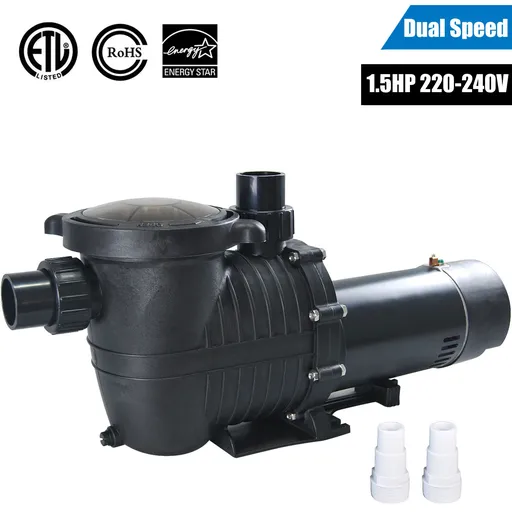 [PU20470-PU22379] 1.5HP 2 Speed Swimming Pool Pump 220-240V 5520/2640GPH 79FT Head Lift With Strainer Basket 1.5" NPT Connectors