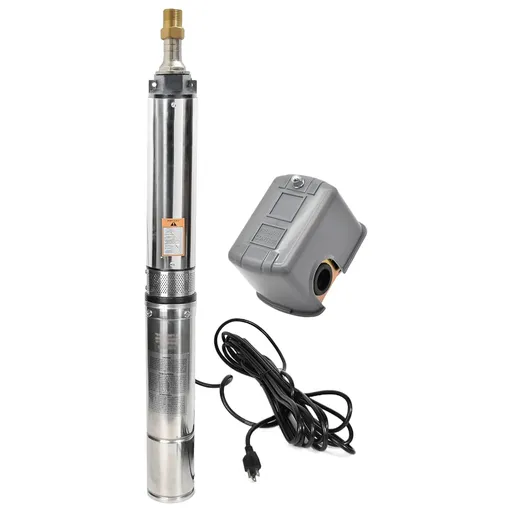 [PU07089A] 1 HP 4 inch Deep Well Submersible Pump 220V 33GPM 257ft Lift With Pressure Switch External Check Valve