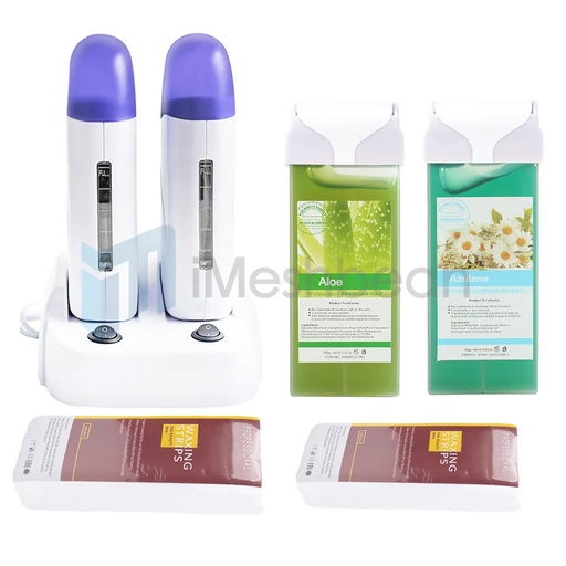 [WH08636] Double Depilatory Roll on Wax Heater Roller Warmer Cartridge Strips Hair Removal Kit