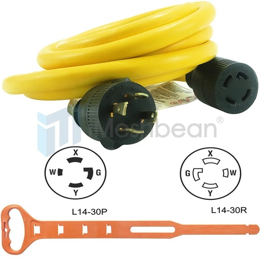 [172-GP203] 30 Amp 10 FT NEMA L14-30 4 Wire 10 Gauge 125/250V Generator Power Cord Adapter