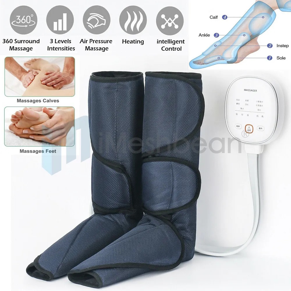 Leg & Foot Air Compression Massager Calf Feet Pain Relief w/ Heat and 6 ...