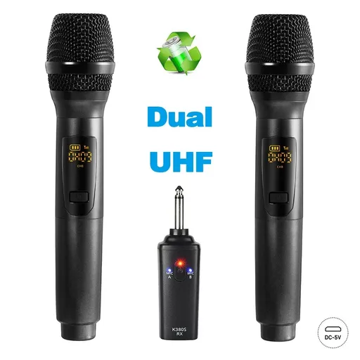 [HD09500] Pro UHF Wireless Dual Handheld Microphone System Set Rechargeable Karaoke Church