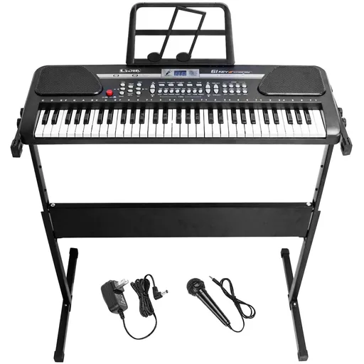 [KD06227-06230] 61 Key Electric Digital Piano Music Keyboard With Microphone Stand For Kids Beginner Birthday Christmas Gifts Black
