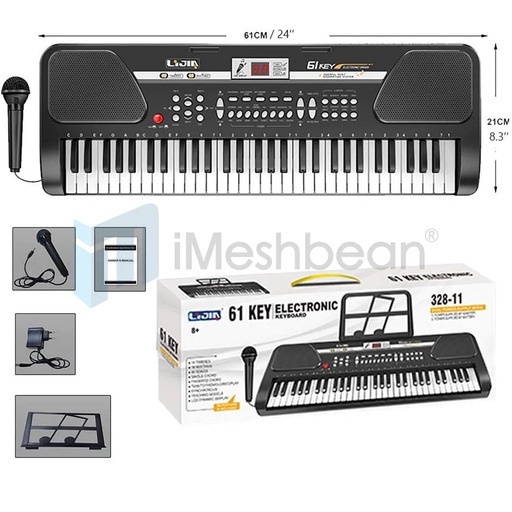 [KD06227-06230] 61 Key Music Electronic Keyboard Electric Digital Piano Organ with Stand Xmas Black