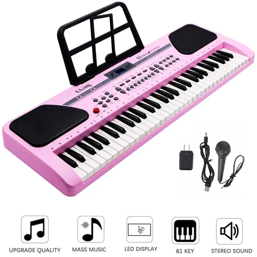 [KD06226] 61 Key Electric Digital Piano Music Keyboard With Microphone For Kids Beginner Birthday Christmas Gifts Pink