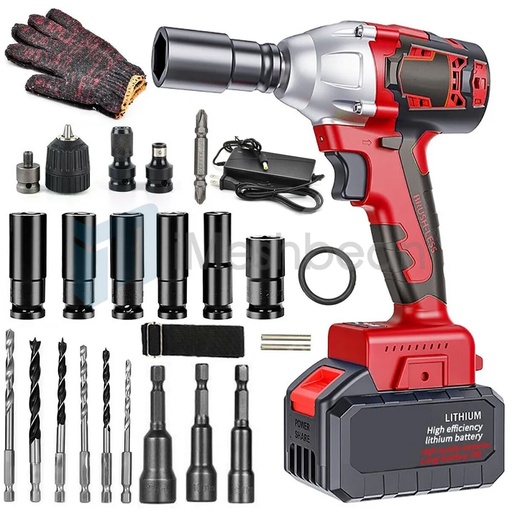 [GJ09372] 520Nm 1/2" Electric Impact Wrench Cordless Brushless Gun with Battery Driver Tool