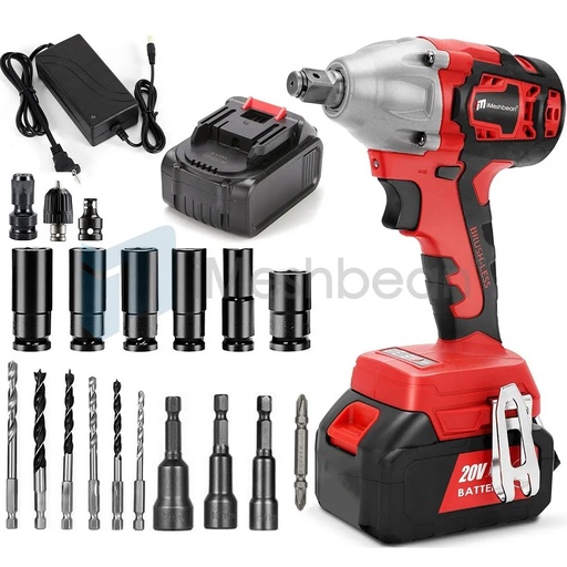 [GJ09373] 520Nm Cordless Brushless Electric Impact Wrench Gun 1/2" Driver w/ 2 Batteries