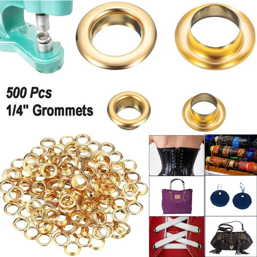 [KR08275] 500 Grommet Kit 1/4" Inside Diameter Grommet Setting Tool Metal Eyelets +Washer