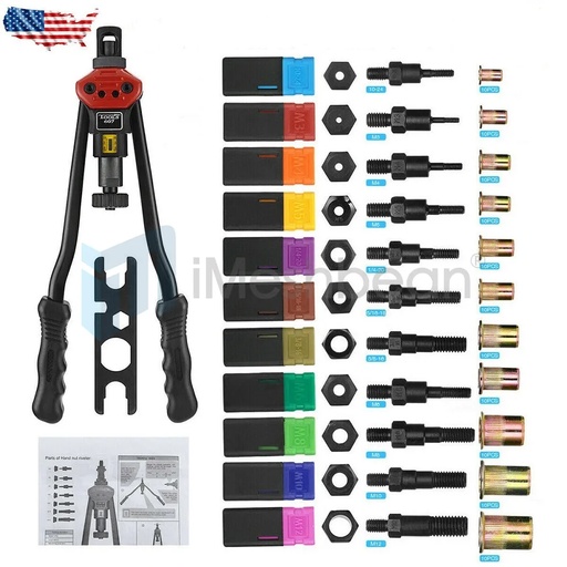 [KR08193] Hand Rivet Gun Threaded Insert Riveter Kit Pneumatic Tool Pop Nut Airplane Car