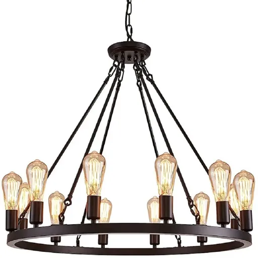 [FW08675] 12 Lights Industrial Farmhouse Chandelier Wagon Wheel Light Fixture