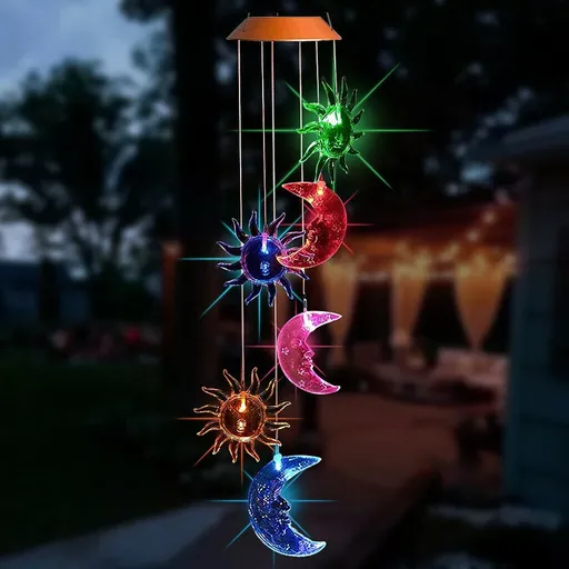 [FW07457] Moon & Star LED Color-Changing Power Solar Wind Chimes Yard Home Garden Decor