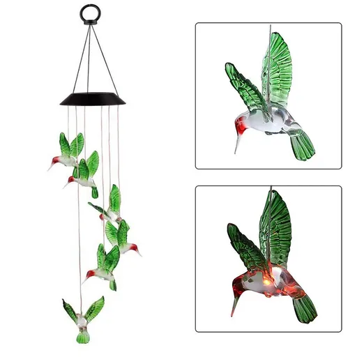 [702-QA023] Hummingbird Solar Wind Chimes Color Changing LED Wind Chime for Home Decor