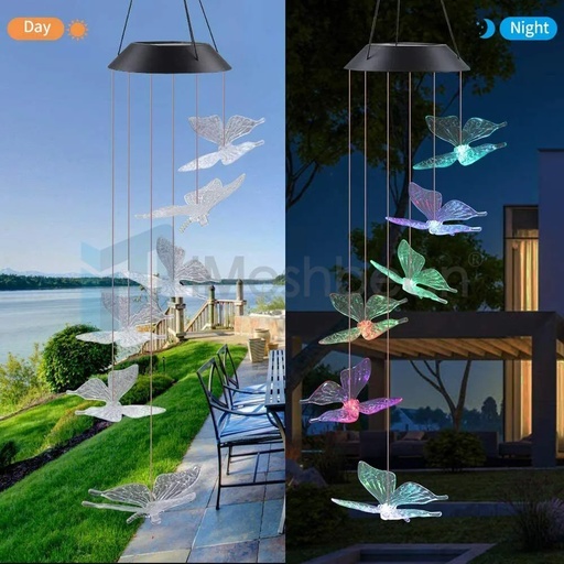 [FW05119] Butterfly Solar Wind Chimes Color Changing LED Wind Chime for Home Decor