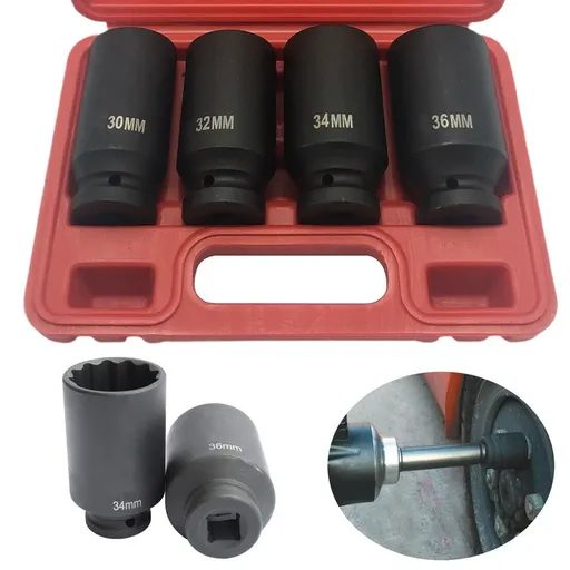 [TQ08177] 4pcs 1/2" Deep Spindle Axle Nut Socket Set 12 POINT METRIC CR-V 30 32 34 36mm