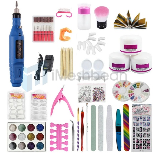 [NM08288] Acrylic Nail Drill Nail Art Tool DIY Nail Decor Kit Powder Glitter Sticker -Blue