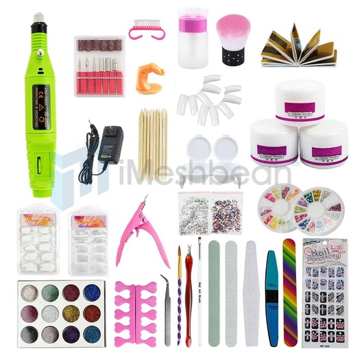 [NM08289] Acrylic Nail Drill Nail Art Tool DIY Nail Decor Kit Powder Glitter Sticker Green