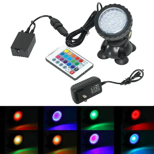 [109-PL202] Submersible 36 LED RGB Pond Spot Lights for Underwater Pool Fountain + IR Remote