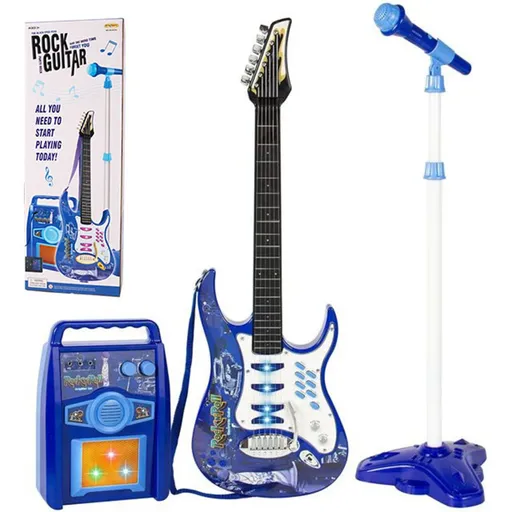 [702-QA013-BU] iMeshbean Kids Electric Guitar With Microphone Amp AUX Childrens Blue Guitar Kit Play Set