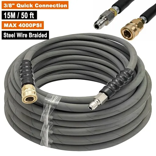 [GS20418] 50ft Pressure Washer Hose 4000PSI Non-Marking 3/8" Couplers Hot&Cold Water 275F