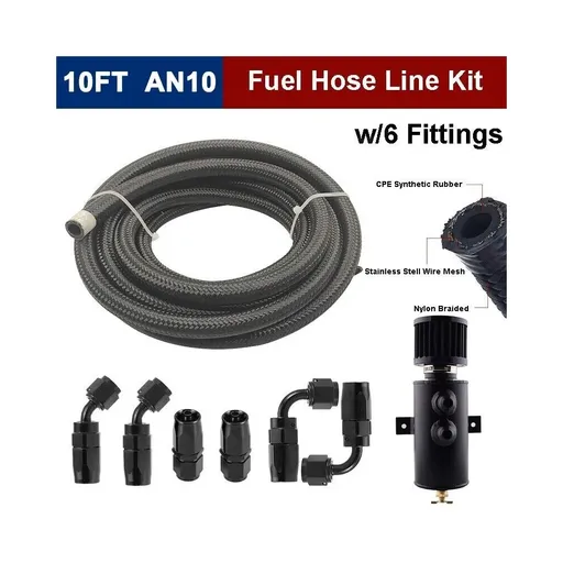 [GS20327] 10AN Baffled Oil Catch Can w/10FT 10AN 5/8" Nylon Braided Oil Gas Fuel Line Kit