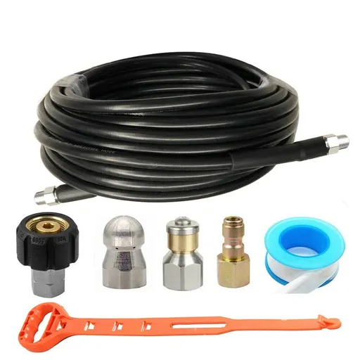 [GS07301A] 50ft 5800 PSI Sewer Jetter Nozzles Kit Pressure Washer Drain Cleaning Hose