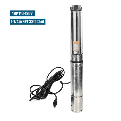 [PU21328C] 1 HP 4 inch Deep Well Submersible Pump 110V 33GPM 207FT Lift 33FT Cord 1.25 inch NPT Discharge