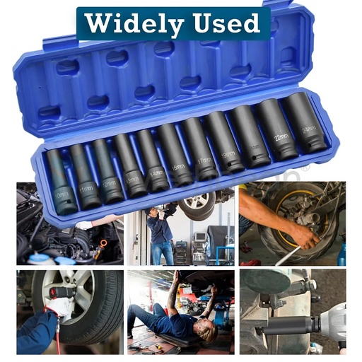 [TQ20666] 1/2" Impact Socket Set 11Pcs Metric Impact Socket Set 6 Point Impact Sockets w/ Storage Case