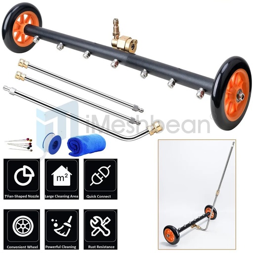 [PQ09638U] 24" Pressure Washer Surface Cleaner Water Broom Undercarrige Car Clean Brush