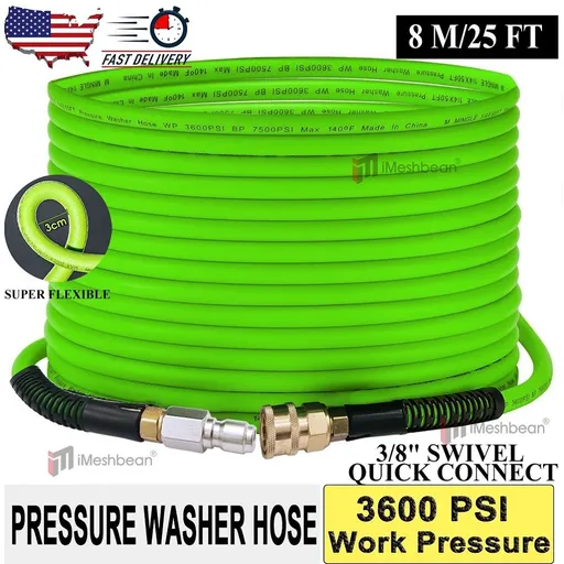 [GS21136] 25FT 3600PSI Replacement High Pressure Power Washer Hose-3/8" Swivel QC Flexible