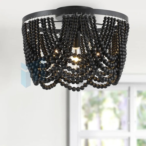 [FW20974U] 12.6 inch Boho Chandelier Wood Beaded Chandelier for Dinning Room Bedroom Hallway