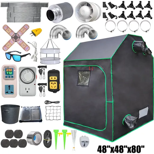 [AG21518] 4 x 4 Grow Tent Kit With LED Lights Complete Grow Kit With Full Spectrum Grow Light With Carbon Filter 48" x 48"x 80"