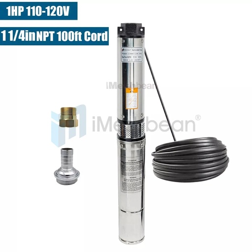 [PU21516] 1HP 4” Deep Well Pump 33GPM Submersible Pump 276ft Stainless Steel 115V